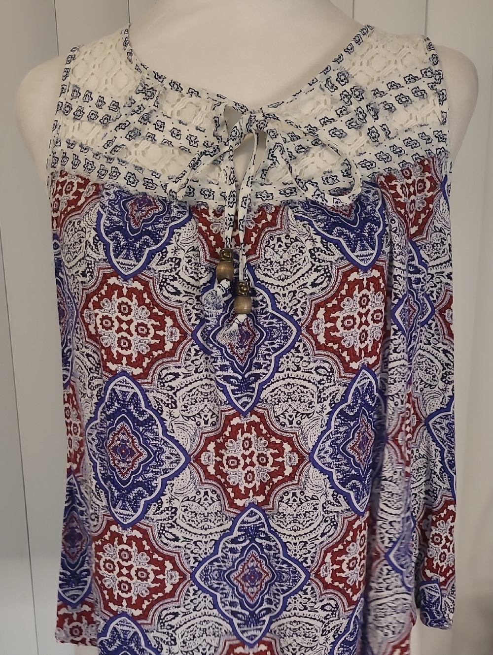 Rewind Ivory Tank Top with Red & Blue Medallion Print